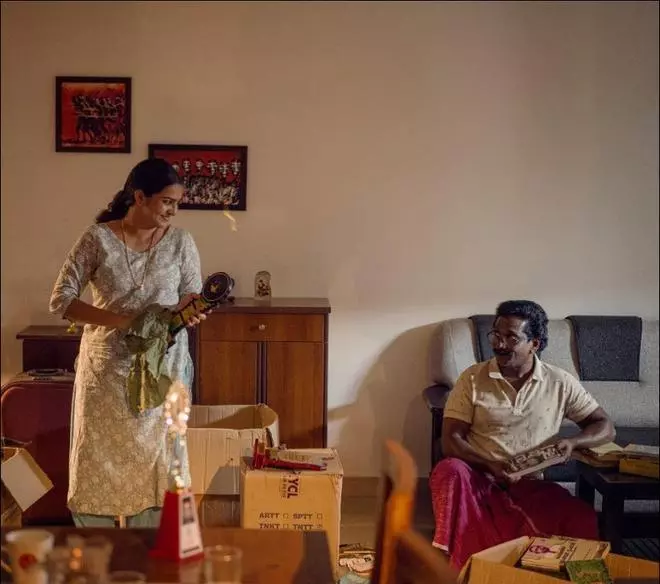 A still from Puzhu (2022), starring Parvathy Thiruvothu and Appunni Sasi. The film revolves around two families, one patriarchal-autocratic and the other secular-democratic. 